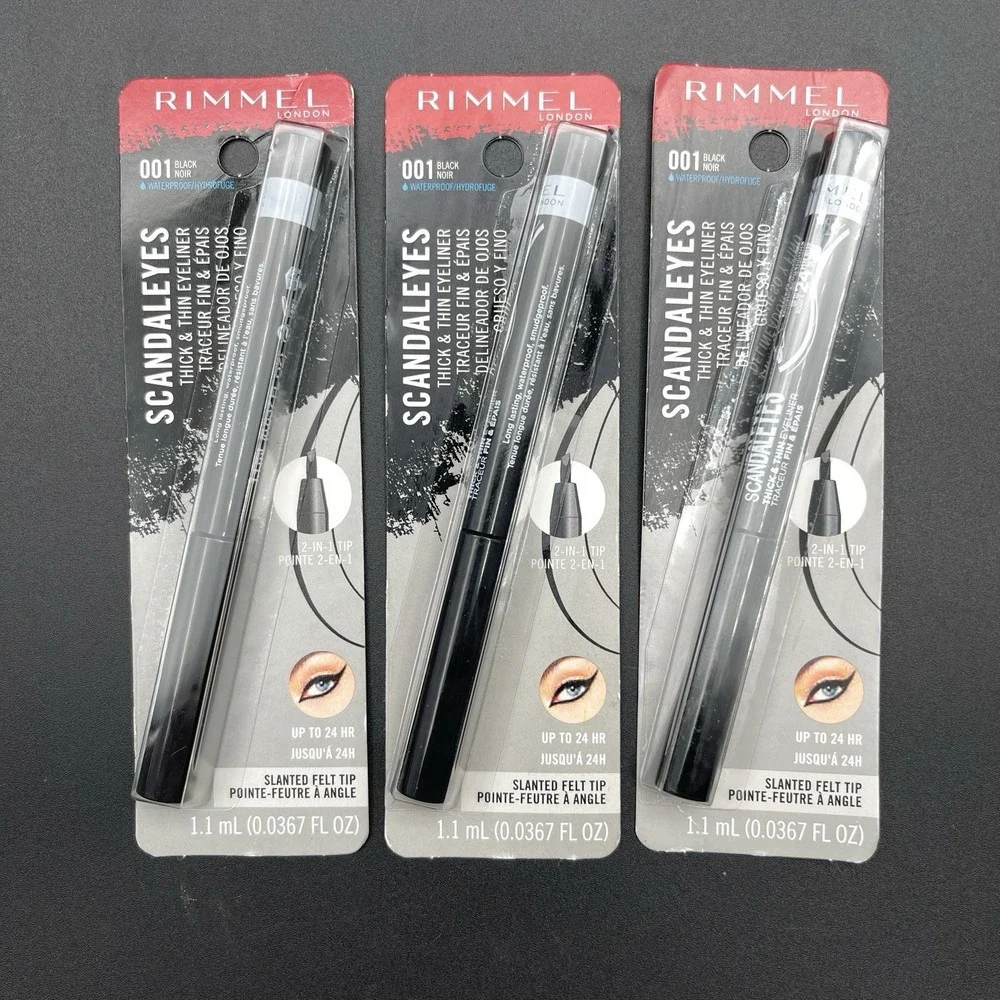 Lot of 3 Rimmel ScandalEyes Thick & Thin Eyeliner 001 Black Sealed
